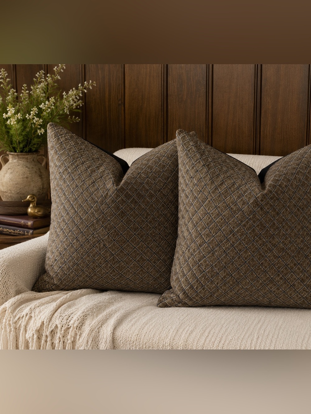Vintage Decorative Pillow Covers Set of 2 Large 26x26 Center Opening